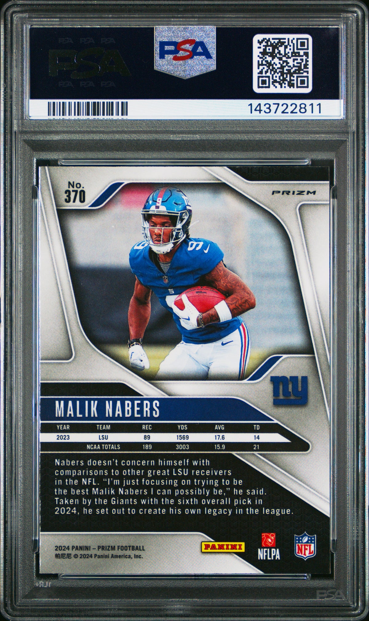 2024 Panini Prizm Malik Nabers #370 Silver PSA 10