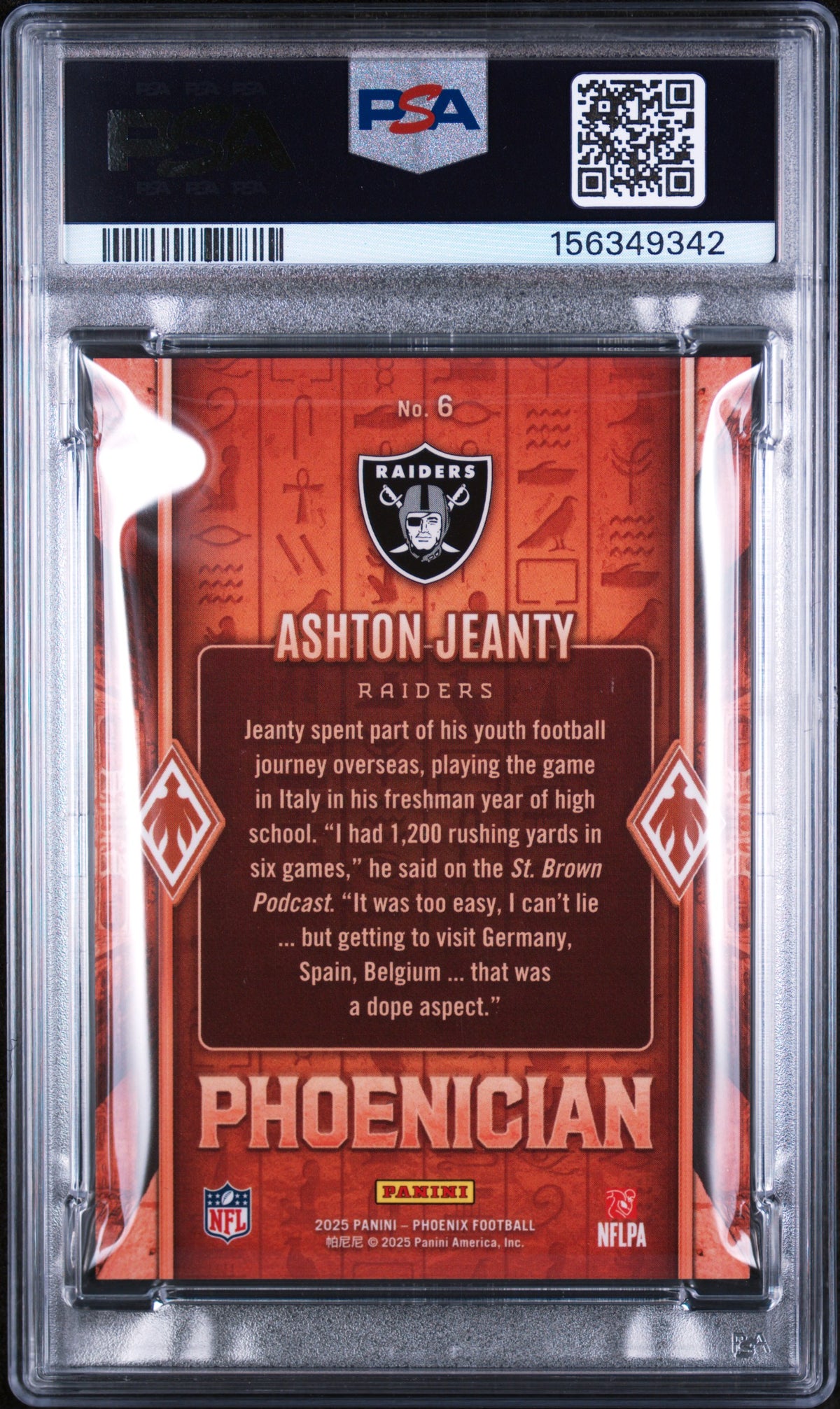2025 Panini Phoenix Phoenician Ashton Jeanty #6 PSA 10