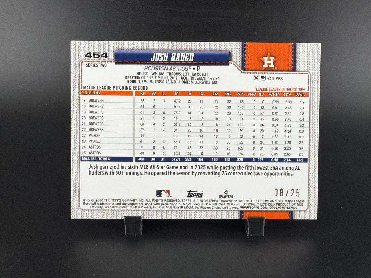 2026 Topps Series Two Josh Hader #454 Orange Foilboard