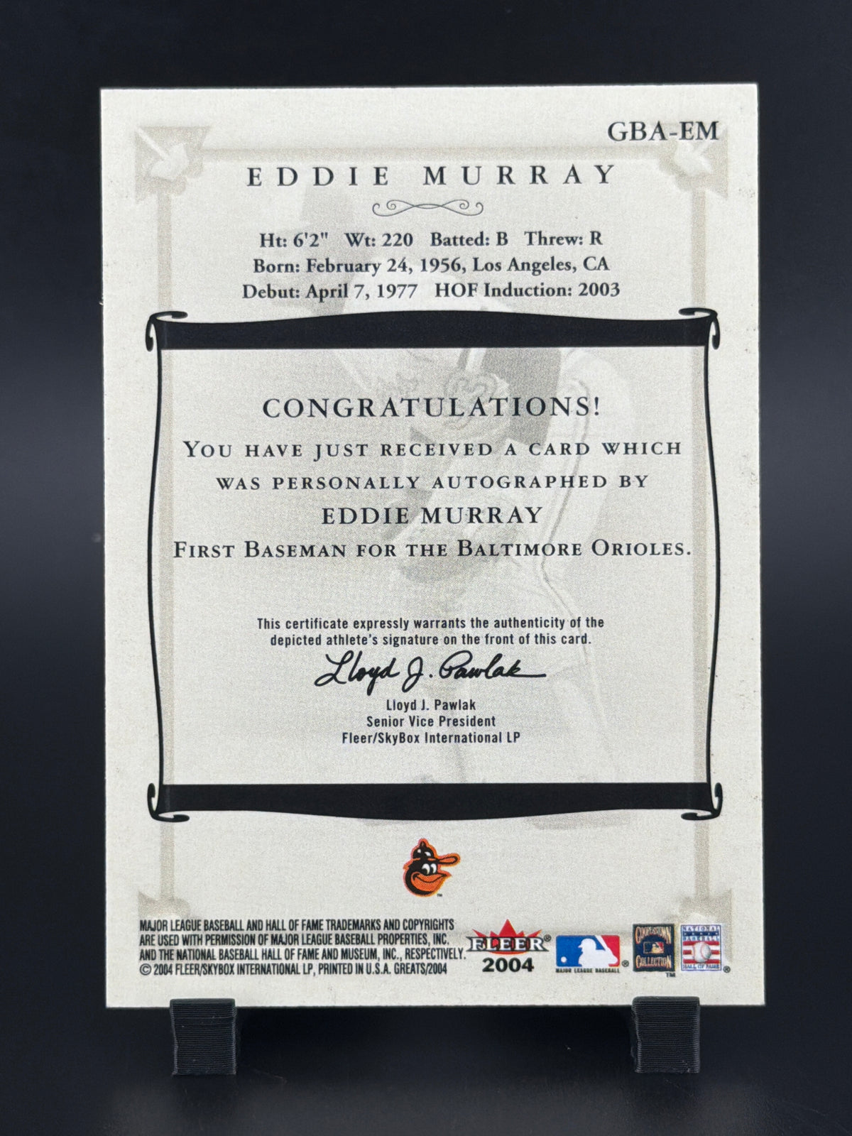 2004 Fleer Greats of the Game Eddie Murray #GBA-EM