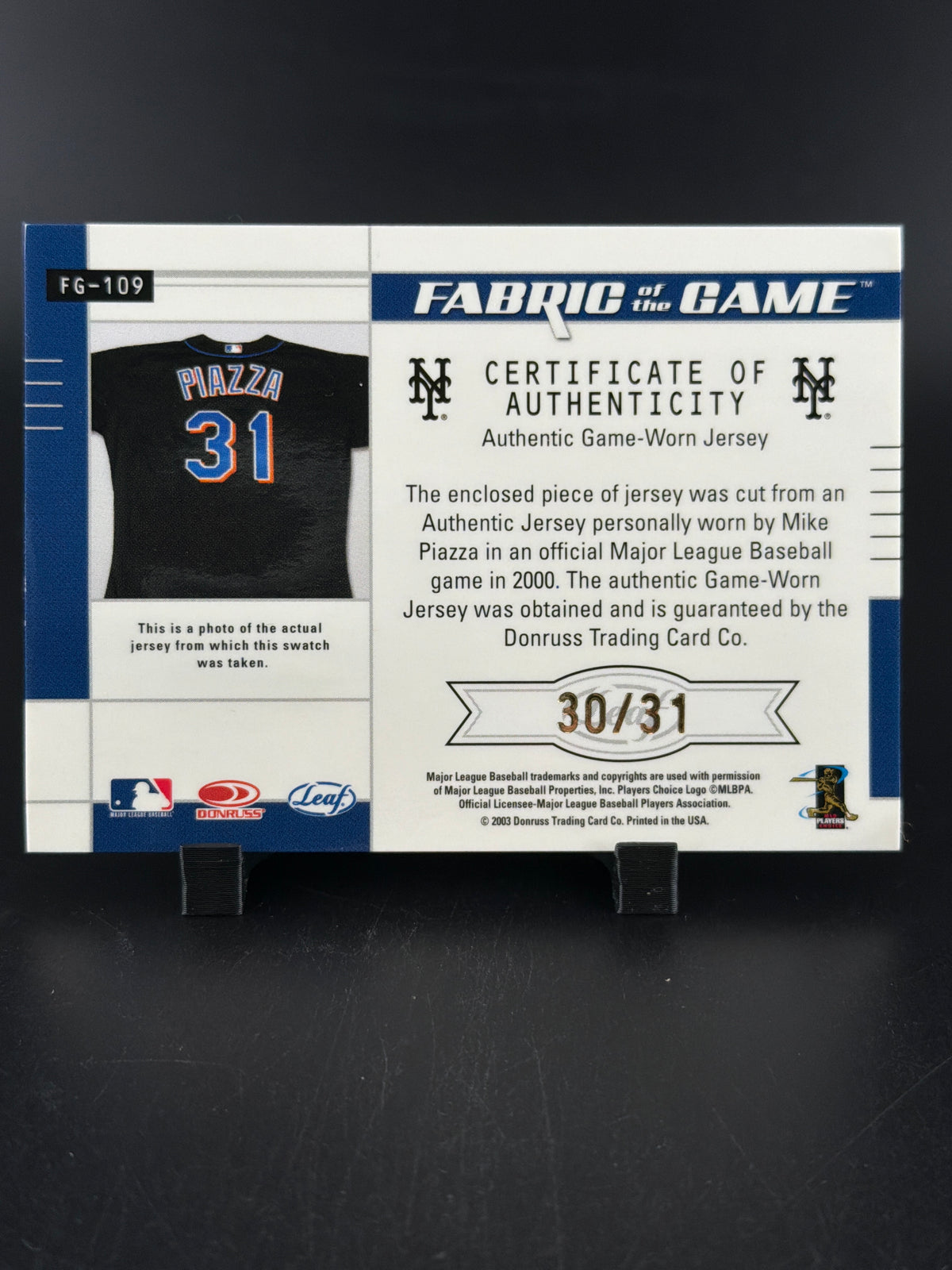 2005 Leaf Certified Materials Mike Piazza #FG-109 Fabric of the Game Jersey