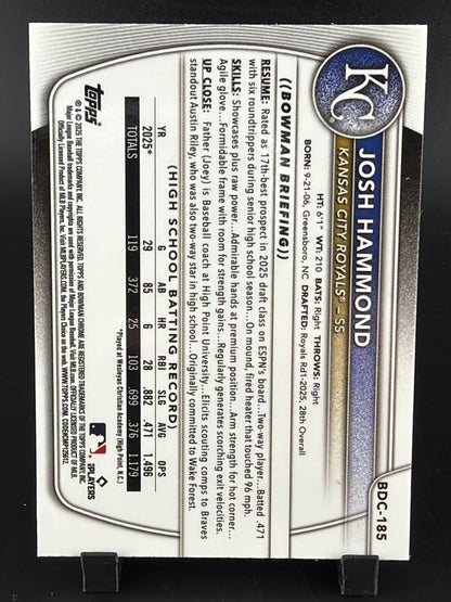 2025 Bowman Chrome Draft Josh Hammond #BDC-185 Gold Snakeskin /75