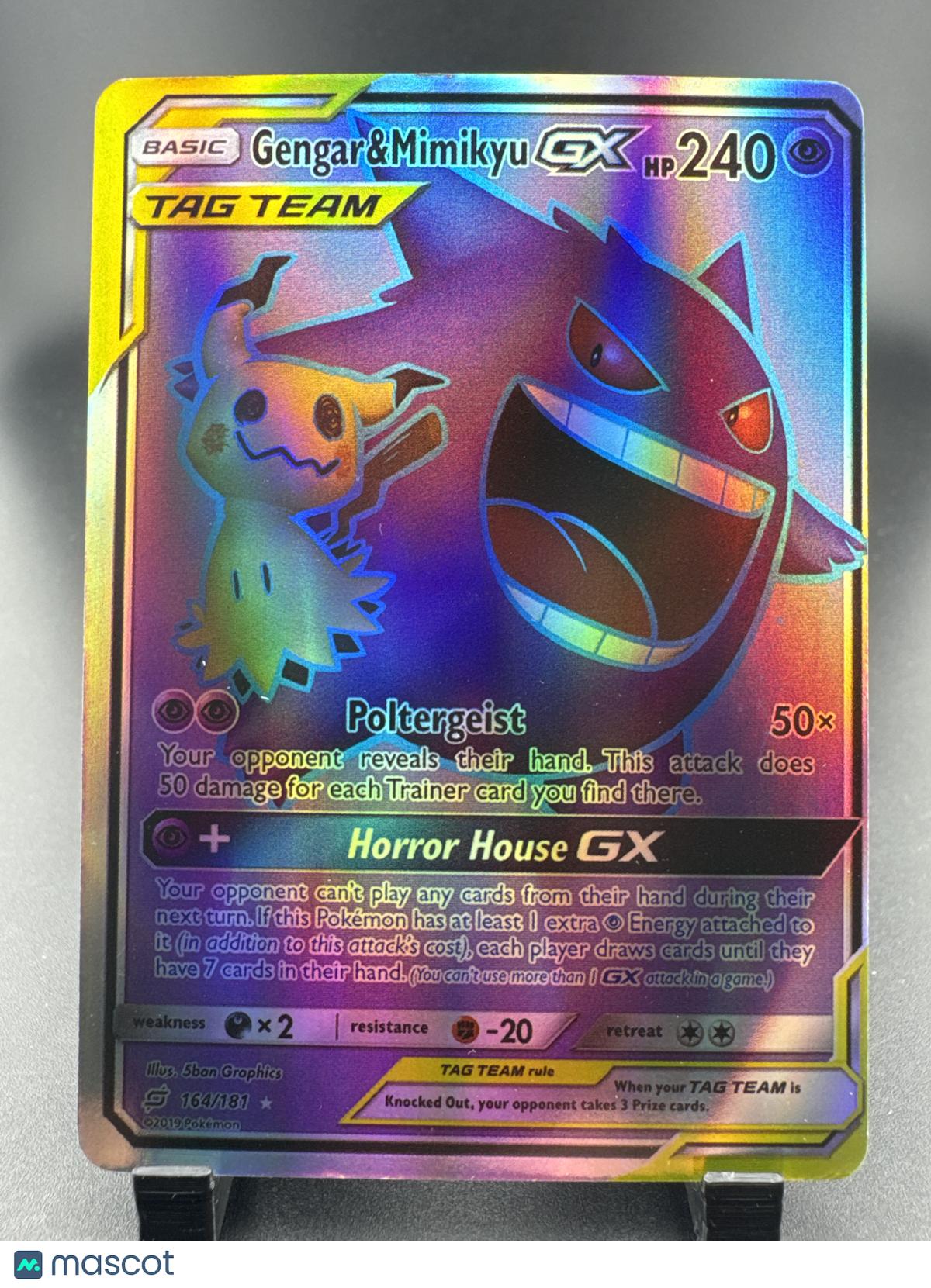 2019 Team Up Gengar & Mimikyu GX Rainbow Rare FA HR #164/181