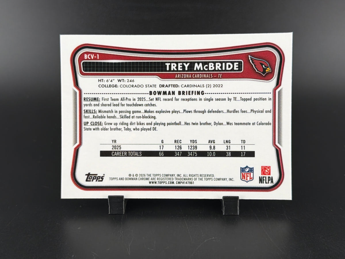 2026 Topps Bowman Chrome Trey McBride #BCV-1 Purple X-Fractor