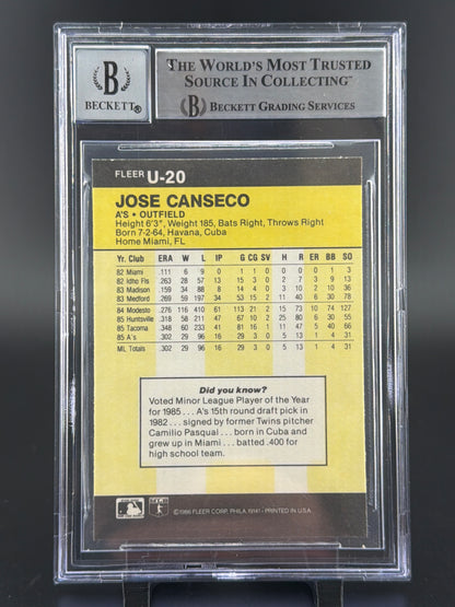 1986 Fleer Update Jose Canseco #U-20 BAS Auto Authentic Auto