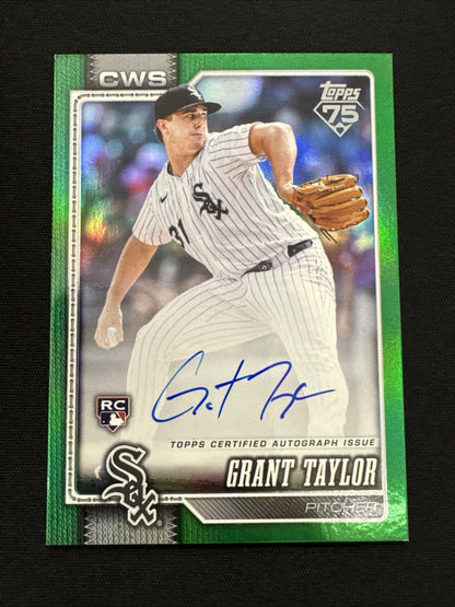2026 Topps Series 1 Grant Taylor #49 Green Foil Rookie Auto /99 White Sox