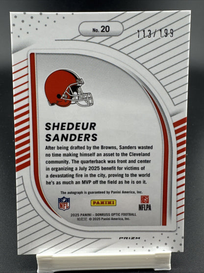2025 Donruss Optic Shedeur Sanders Hidden Potential Auto /199 #20 RC Browns