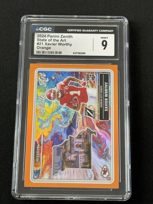 Xavier Worthy Rookie 2024 Panini Zenith State Of The Art Orange - Chiefs PSA 9