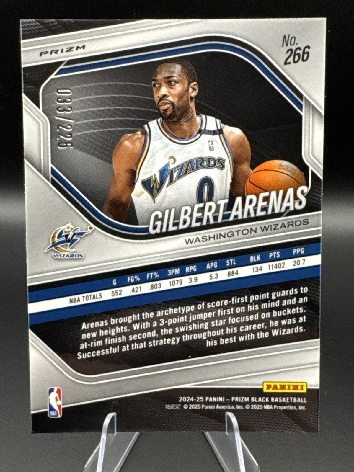 2024-2025 Panini Black Prizm - GILBERT ARENAS BASKETBALL SP /225