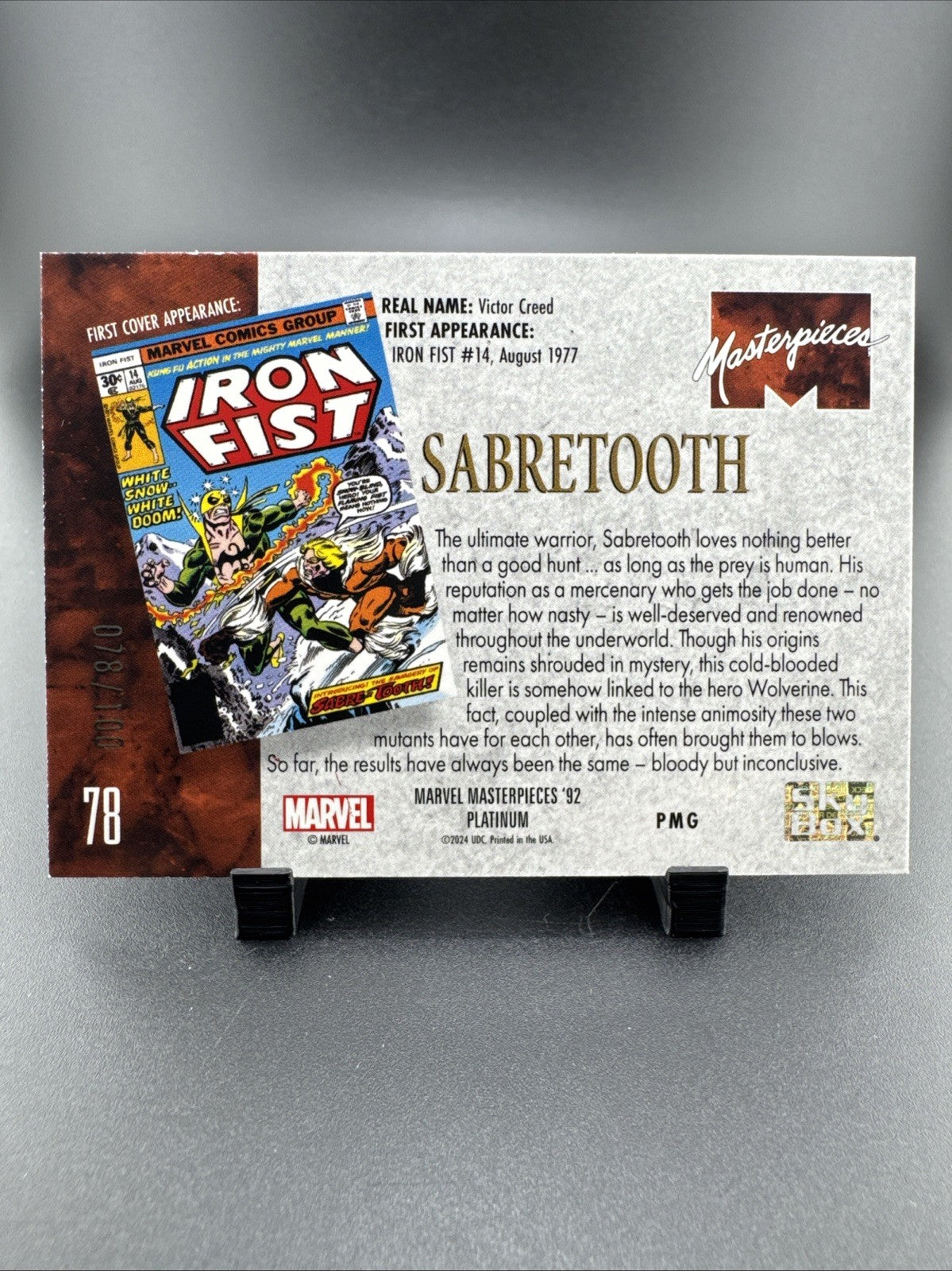 2024 SabertoothUpper Deck Marvel Masterpieces 92 Platinum Red PMG 78/100