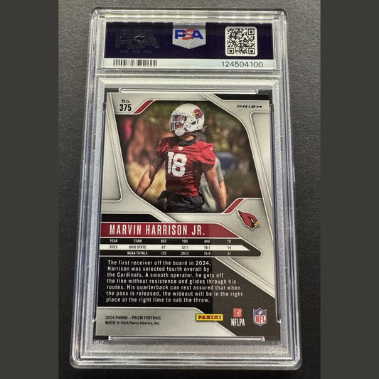 2024 Prizm Marvin Harrison Jr Orange Lazer RC #375 PSA 10 – Cardinals Rookie