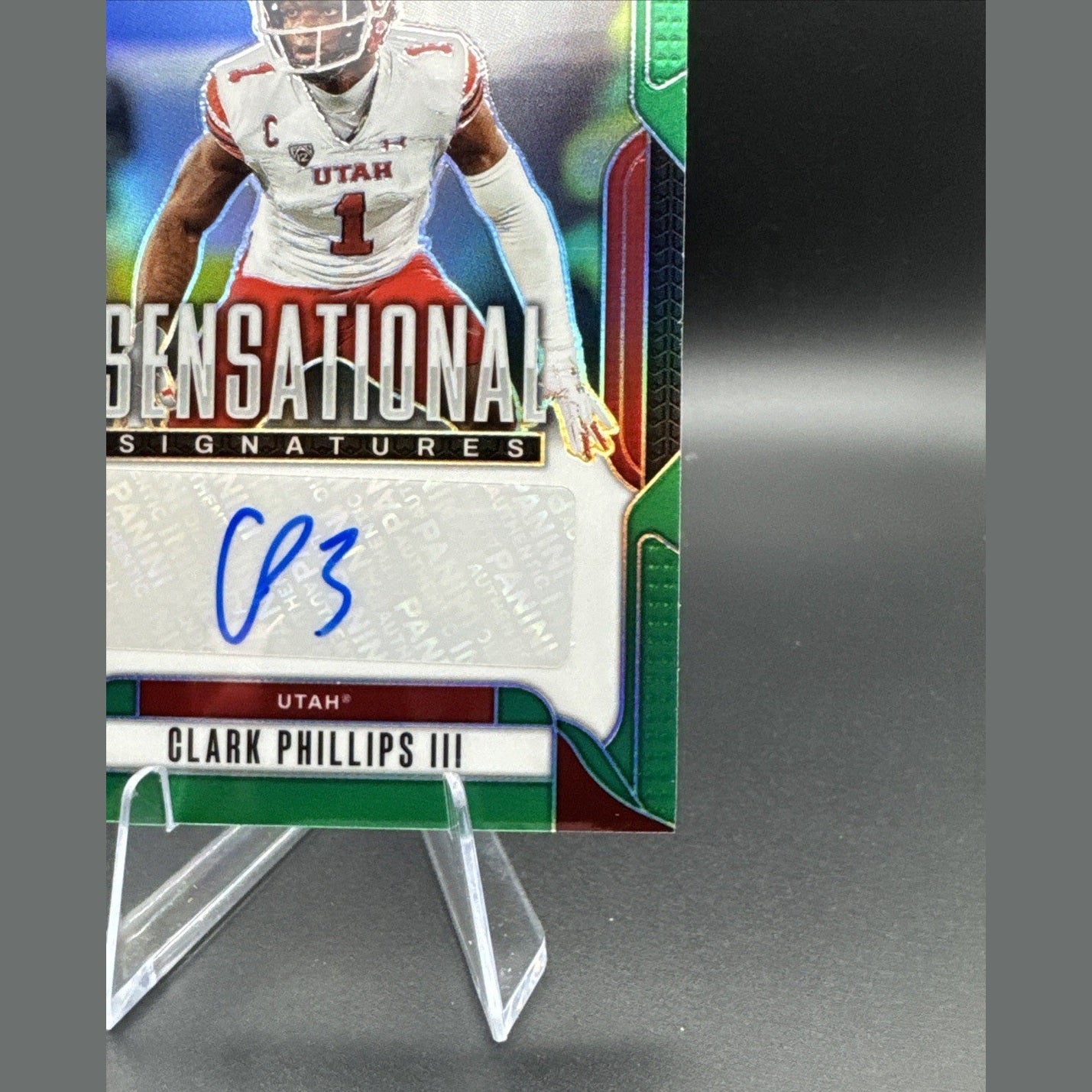 2025 Prizm Draft Picks Football Clark Phillips Sen. Signatures Green SS-CPS