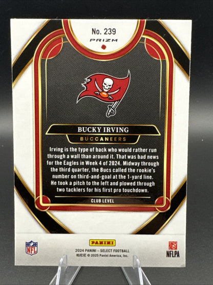 2024 Panini Select - Club Level Bucky Irving #239 Red & Yellow Shock Prizm (RC)