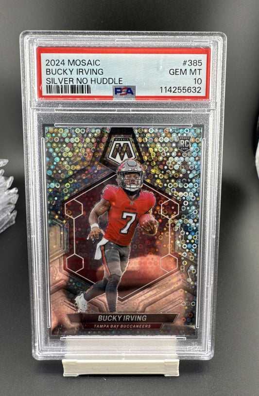 2024 Panini Mosaic - Rookies Bucky Irving #385 No Huddle Silver Mosaic PSA 10