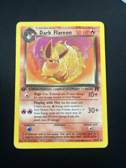 Pokémon Dark Flareon #35, Team Rocket 1st Edition, Wizards Of The Coast Vintage