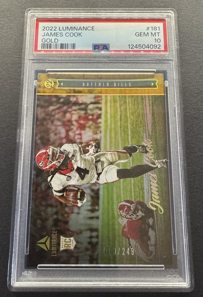 2022 Panini Luminance Rookie Gold 10/249 James Cook #181 PSA GEM MT 10