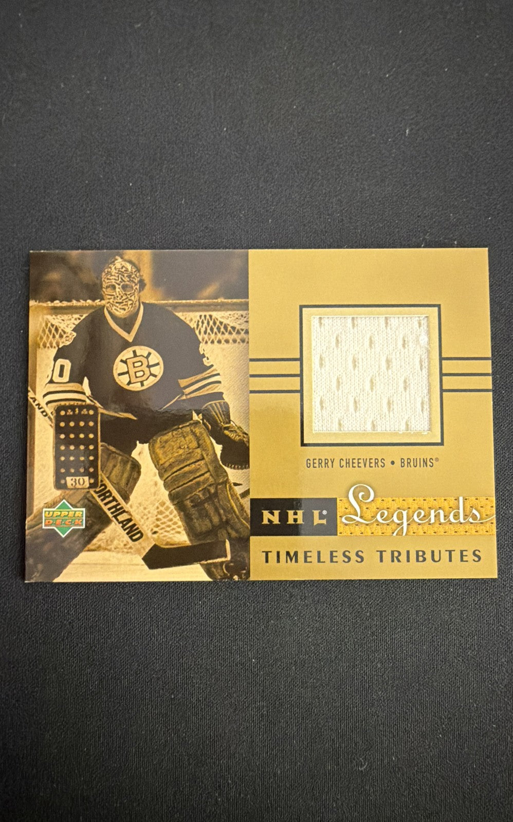 2001-02 Upper Deck Legends - Timeless Tributes Jerseys Gerry Cheevers #TT-GC...