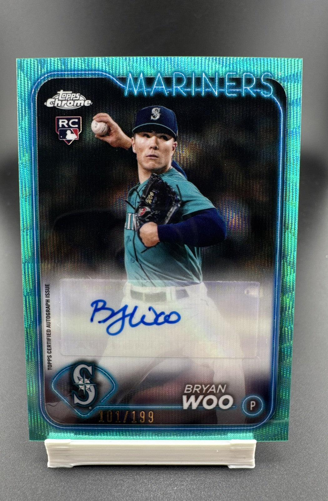2024 Topps Chrome Autographs Bryan Woo #AC-BW Aqua Wave 101/199 Rookie