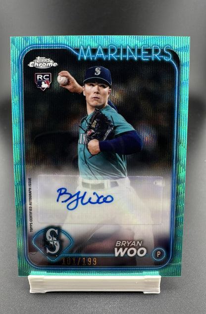 2024 Topps Chrome Autographs Bryan Woo #AC-BW Aqua Wave 101/199 Rookie