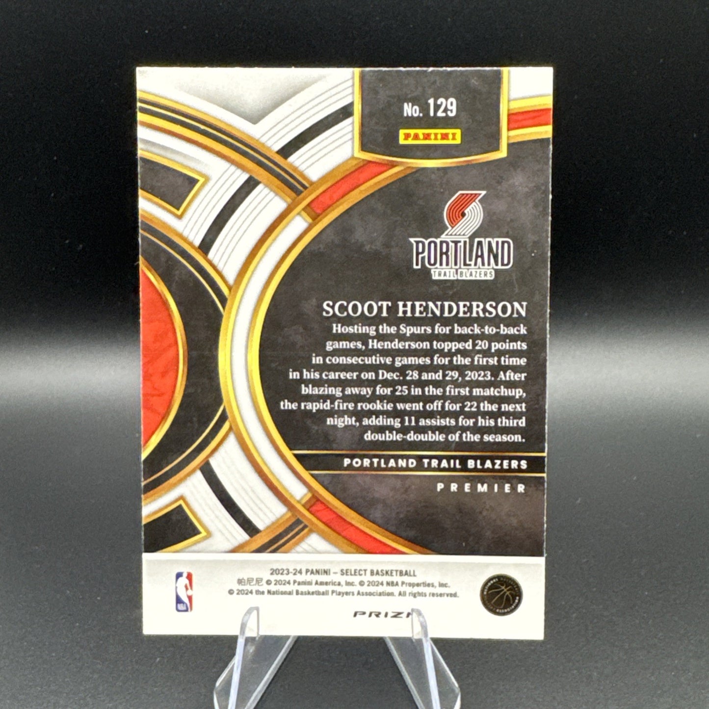 2023-24 Scoot Henderson Panini Select Red Wave Premier RC #129