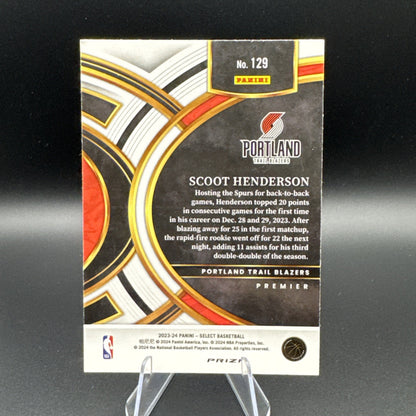 2023-24 Scoot Henderson Panini Select Red Wave Premier RC #129