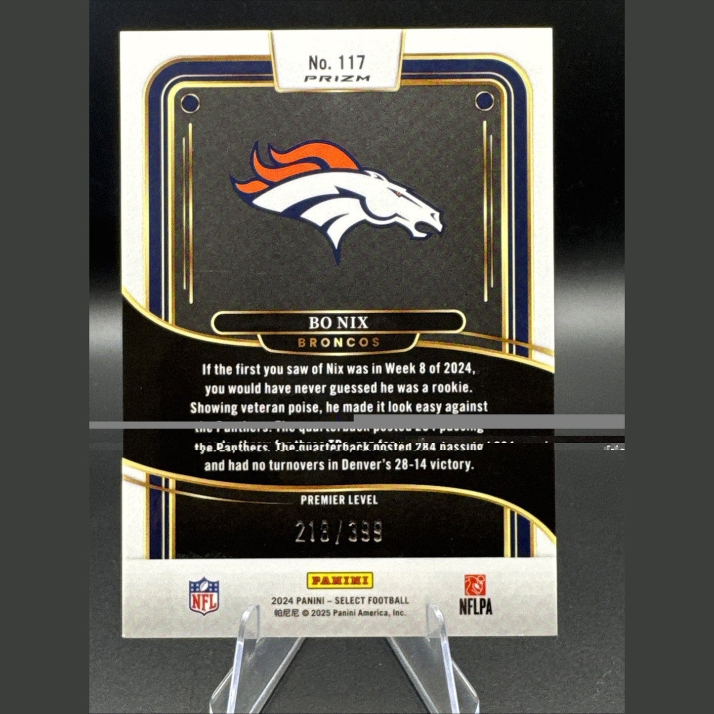 2024 Panini Select Premier Level Bo Nix #117 Orange Shock Prizm /399 (RC)