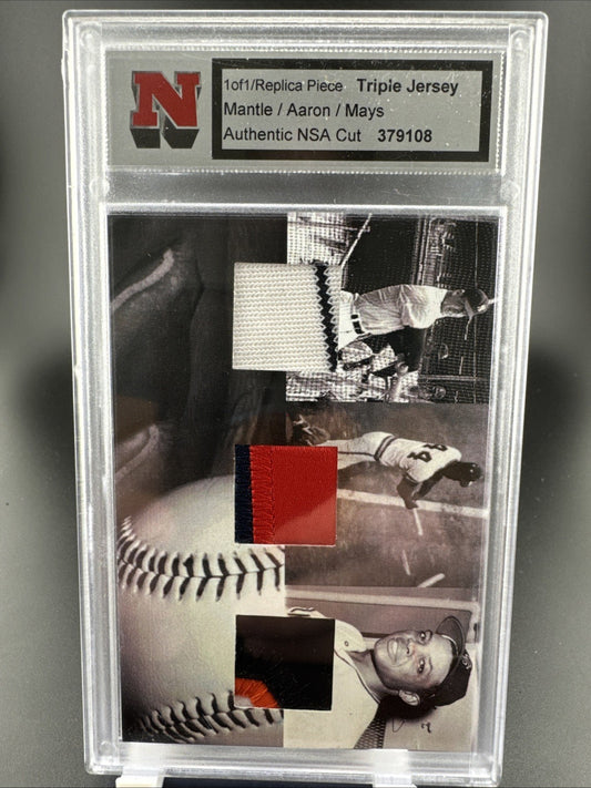 NSA Triple Jersey Replica Piece Mickey Mantle, Hank Aaron, and Willie Mays