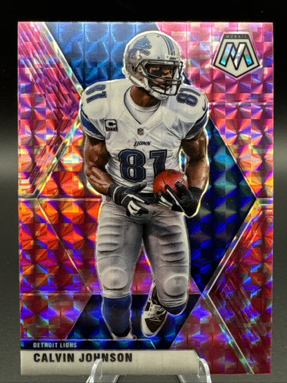 2020 Panini Mosaic #75 Calvin Johnson Prizm Camo Pink Detroit Lions