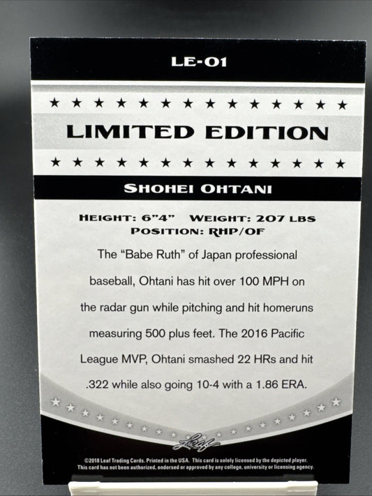2018 Leaf Shohei Ohtani Limited Edition Shohei Ohtani #LE-01 Rookie Year