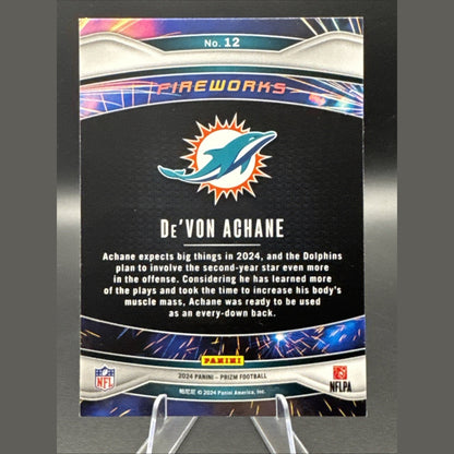 2024 Panini Prizm Devon Achane 12 Fireworks Green Insert Miami Dolphins Football