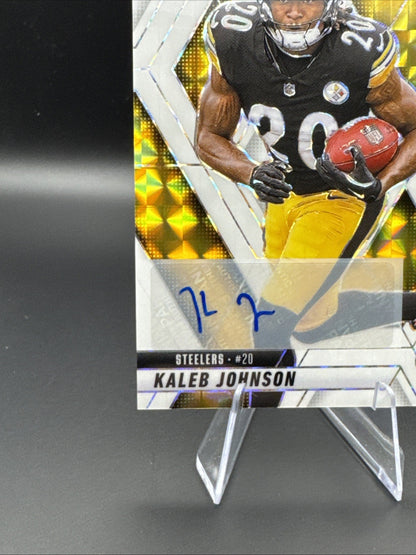 KALEB JOHNSON 2025 PANINI MOSAIC #315 ROOKIE AUTO WHITE PRIZM RC 19/25