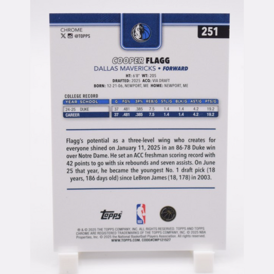 2025-26 Topps Chrome - Cooper Flagg #251 (RC)