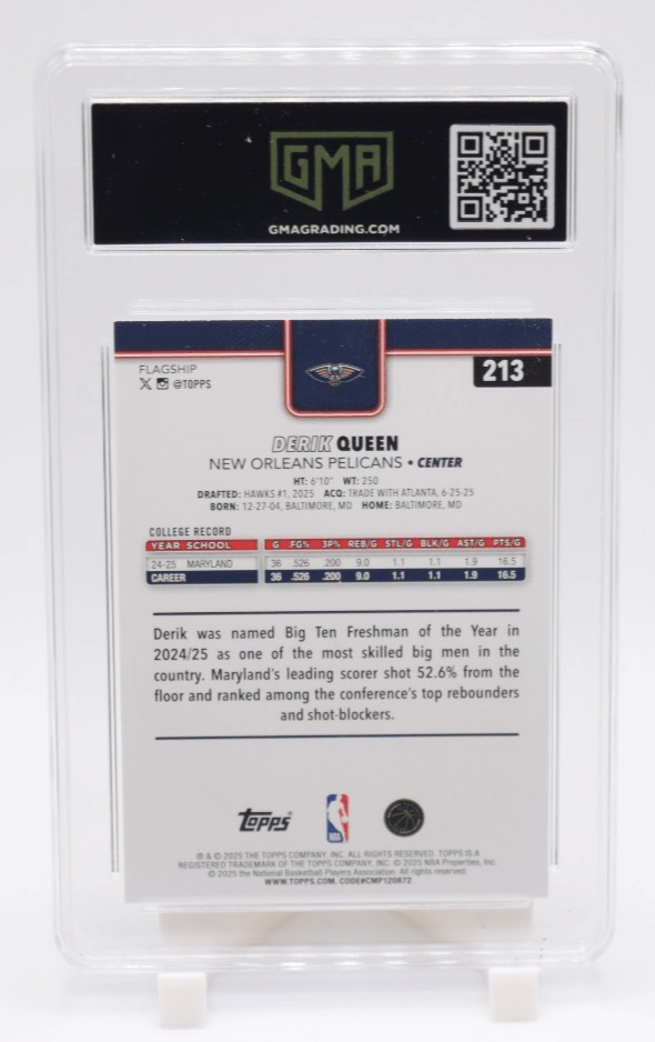 Derik Queen 2025-26 Topps Basketball #213 Victory SSP Pelicans Rookie RC GMA 10