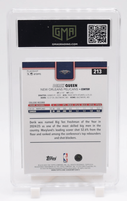 Derik Queen 2025-26 Topps Basketball #213 Victory SSP Pelicans Rookie RC GMA 10