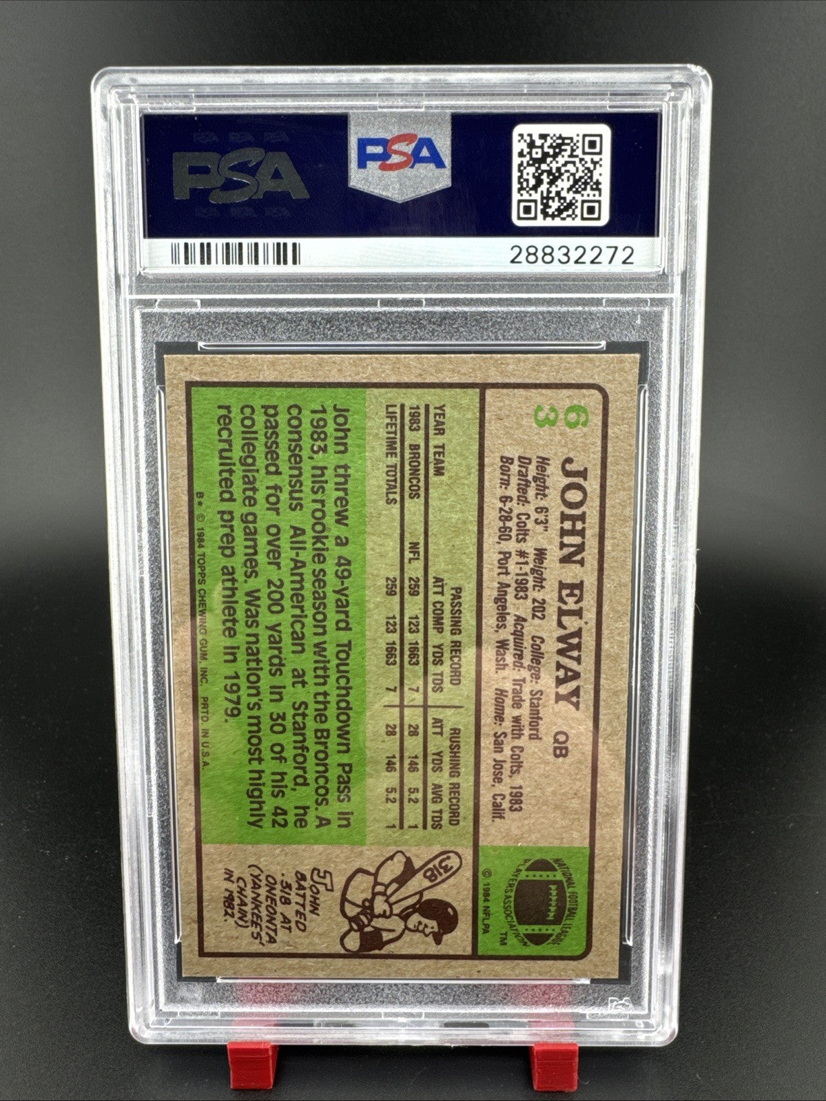 1984 Topps John Elway #63 PSA 8 Denver Broncos