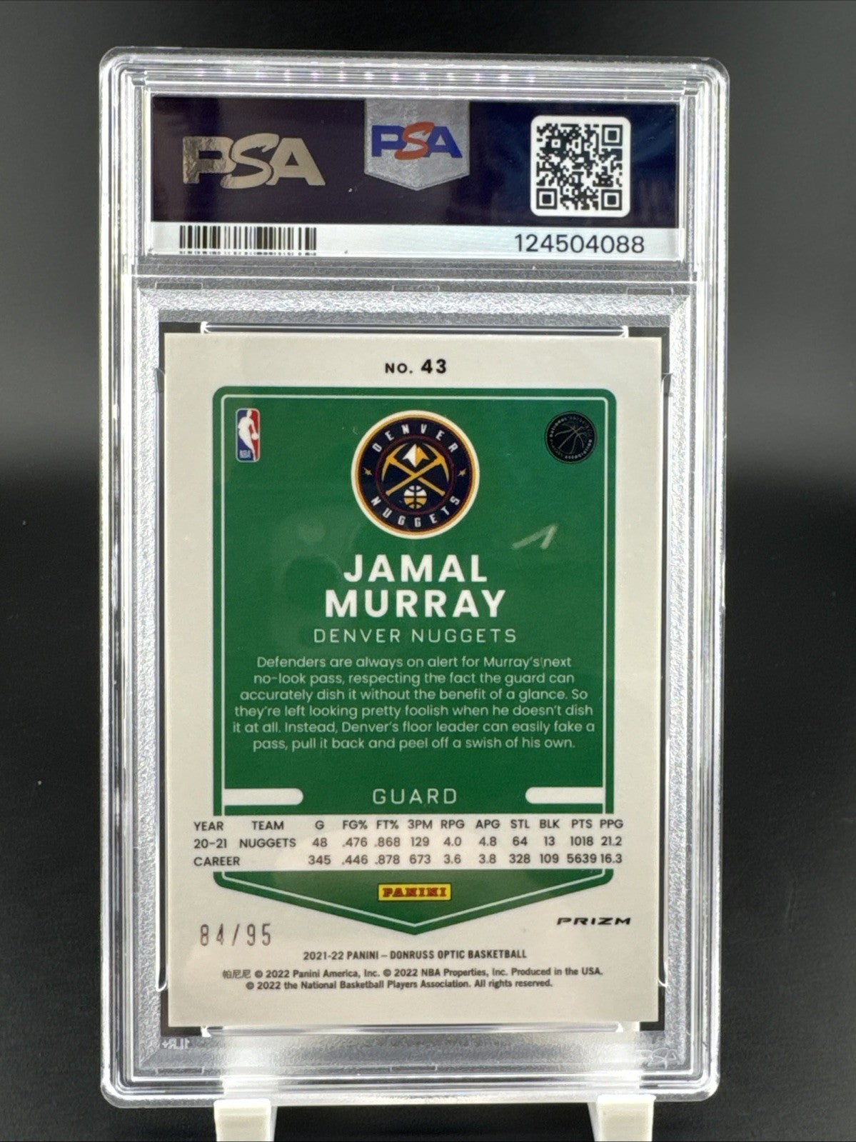 2021 Donruss Optic Jamal Murray Fast Break 84/95 PSA 10
