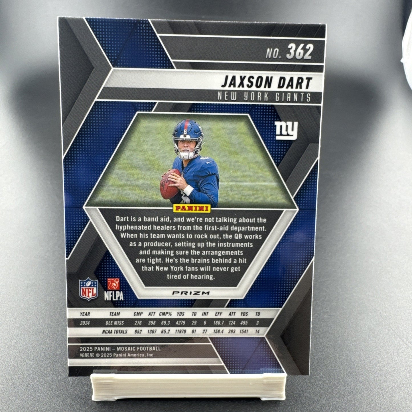 2025 Panini Mosaic - Jaxson Dart #362 Reactive Purple Mosaic Prizm (RC) - Giants