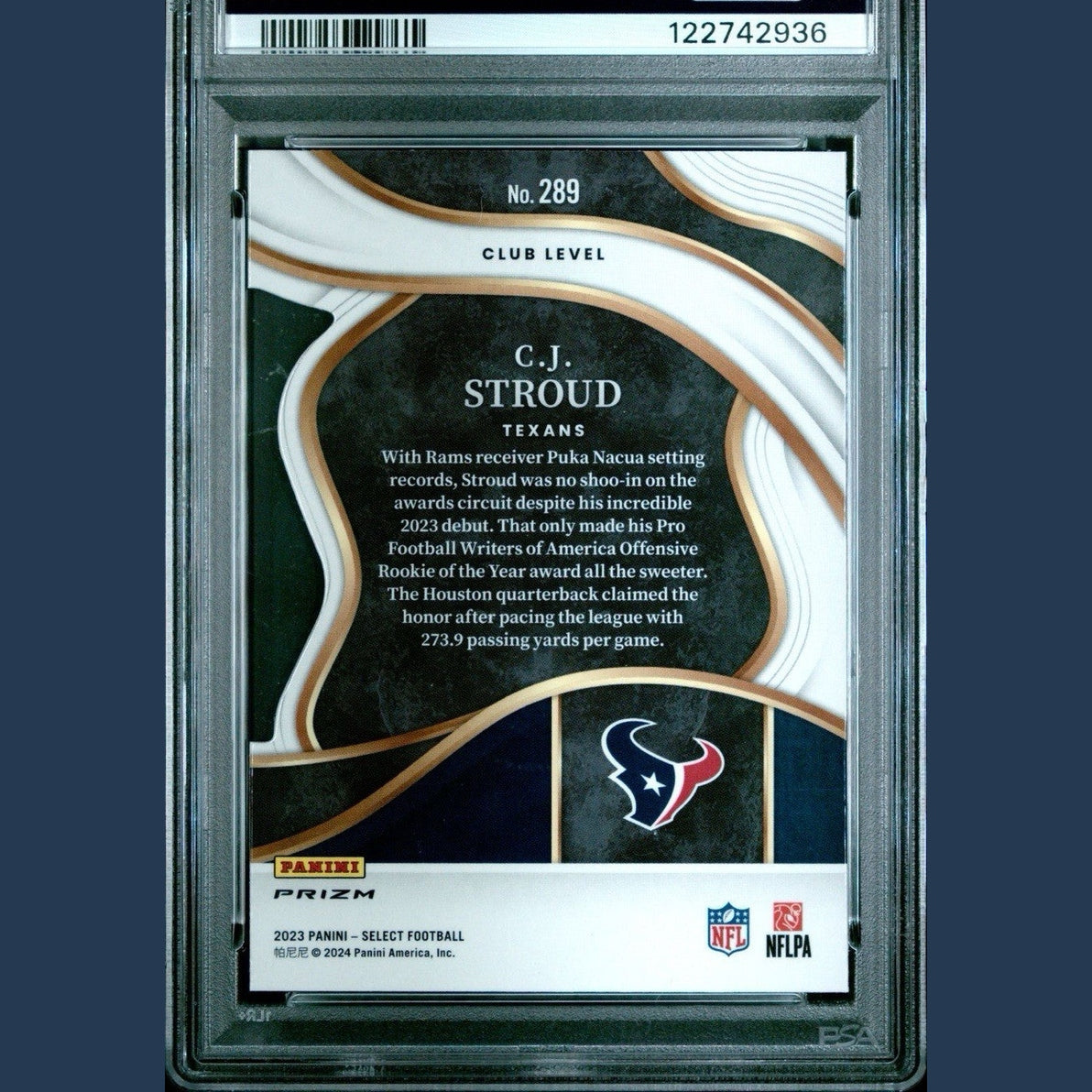 2023 PANINI SELECT DIE-CUT BLACK & RED PRIZM #289 CJ STROUD PSA 10