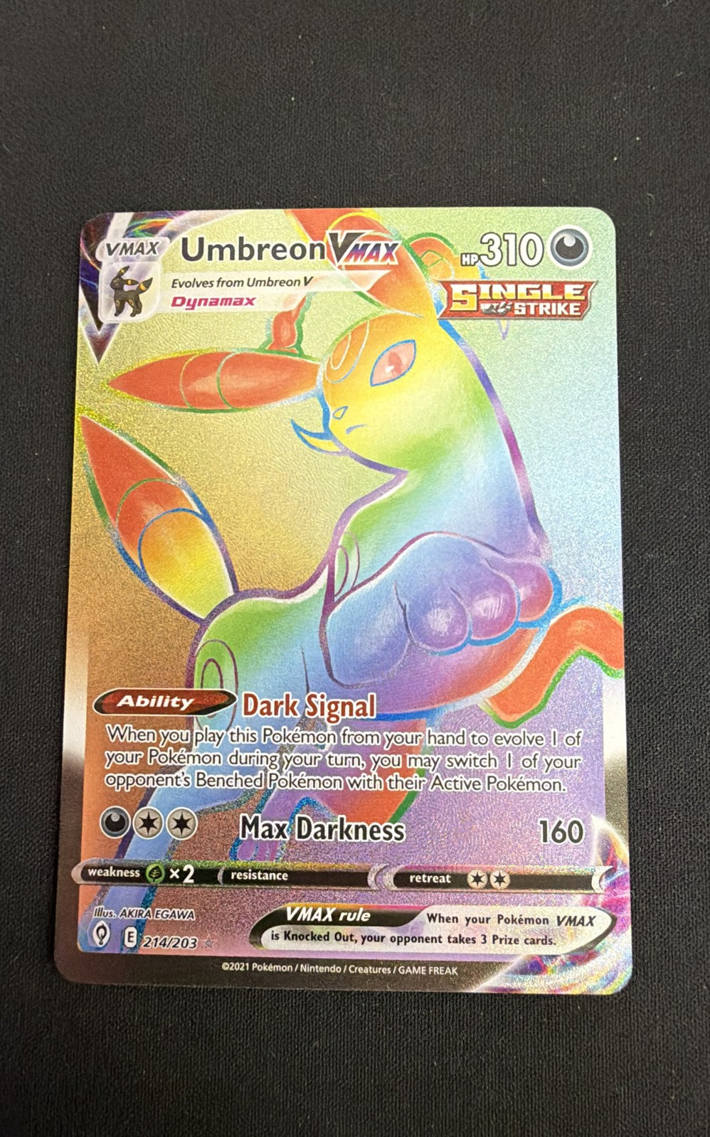 Umbreon VMAX (Secret) 214/203 SWSH07: Evolving Skies Holo
