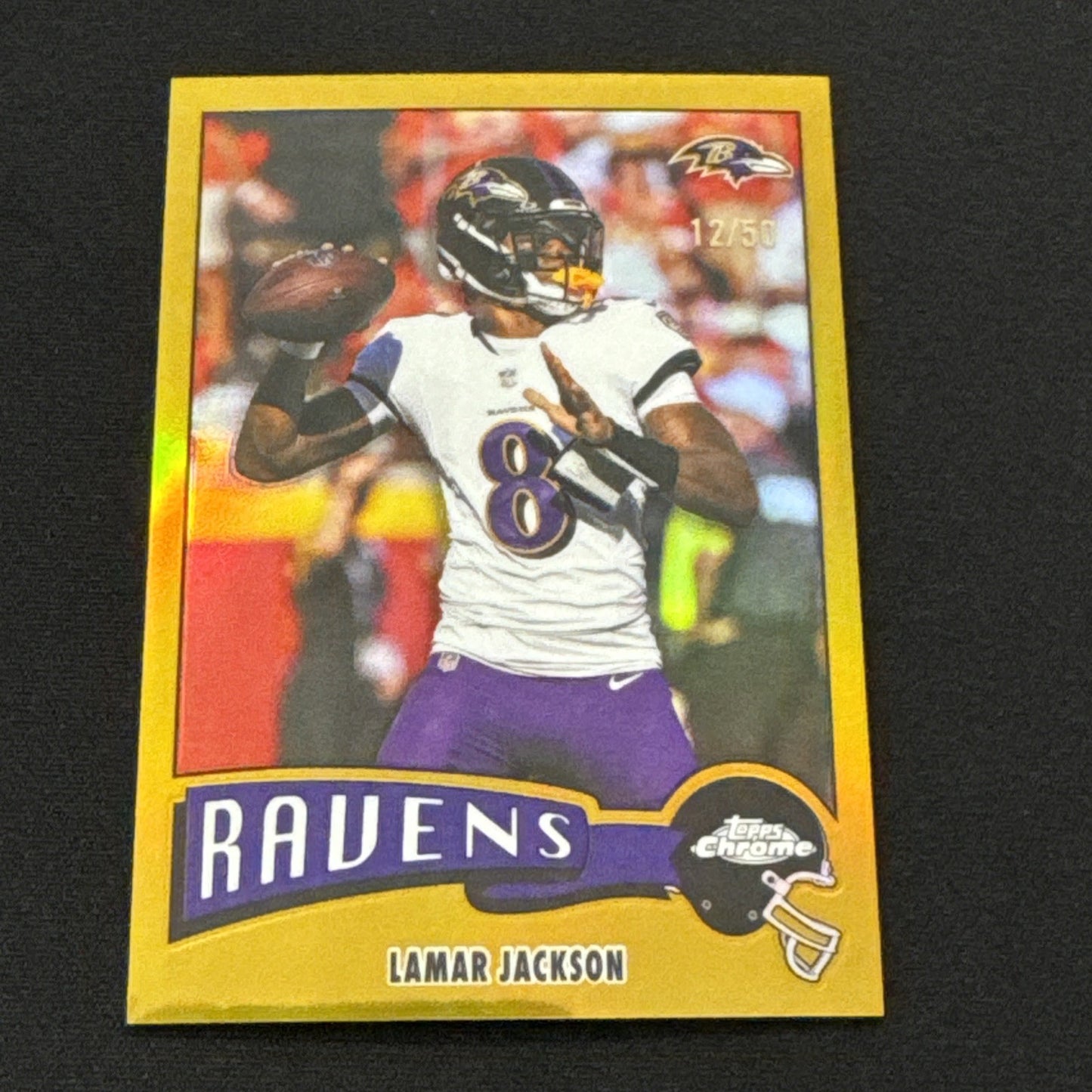 2025 Topps Chrome LAMAR JACKSON 1975 Throwback Gold Refractor 12/50 - Ravens