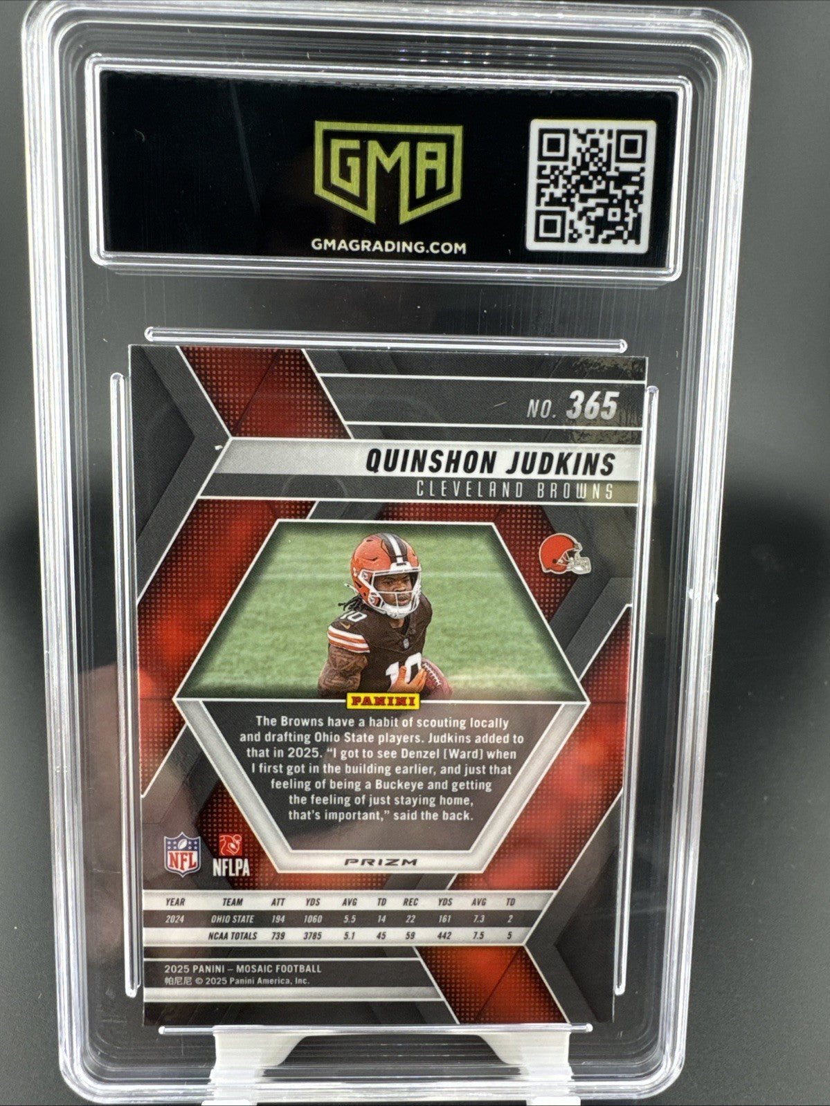 2025 Panini Mosaic - Rookies Quinshon Judkins #365 Silver Prizm (RC) GMA 8.5