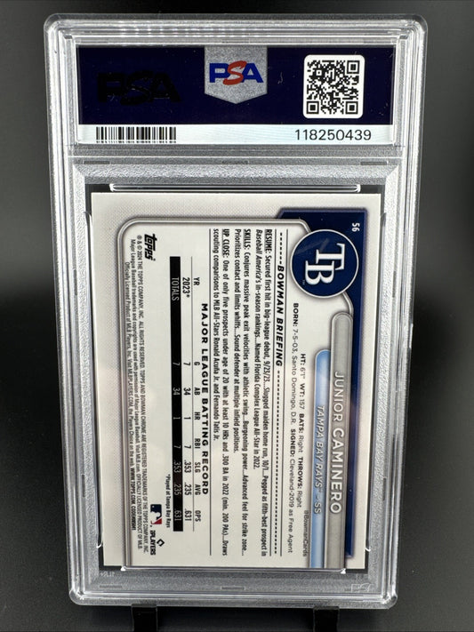 2024 Bowman Chrome Junior Caminero #56 Fuchsia Refractor /299 Rookie PSA 10