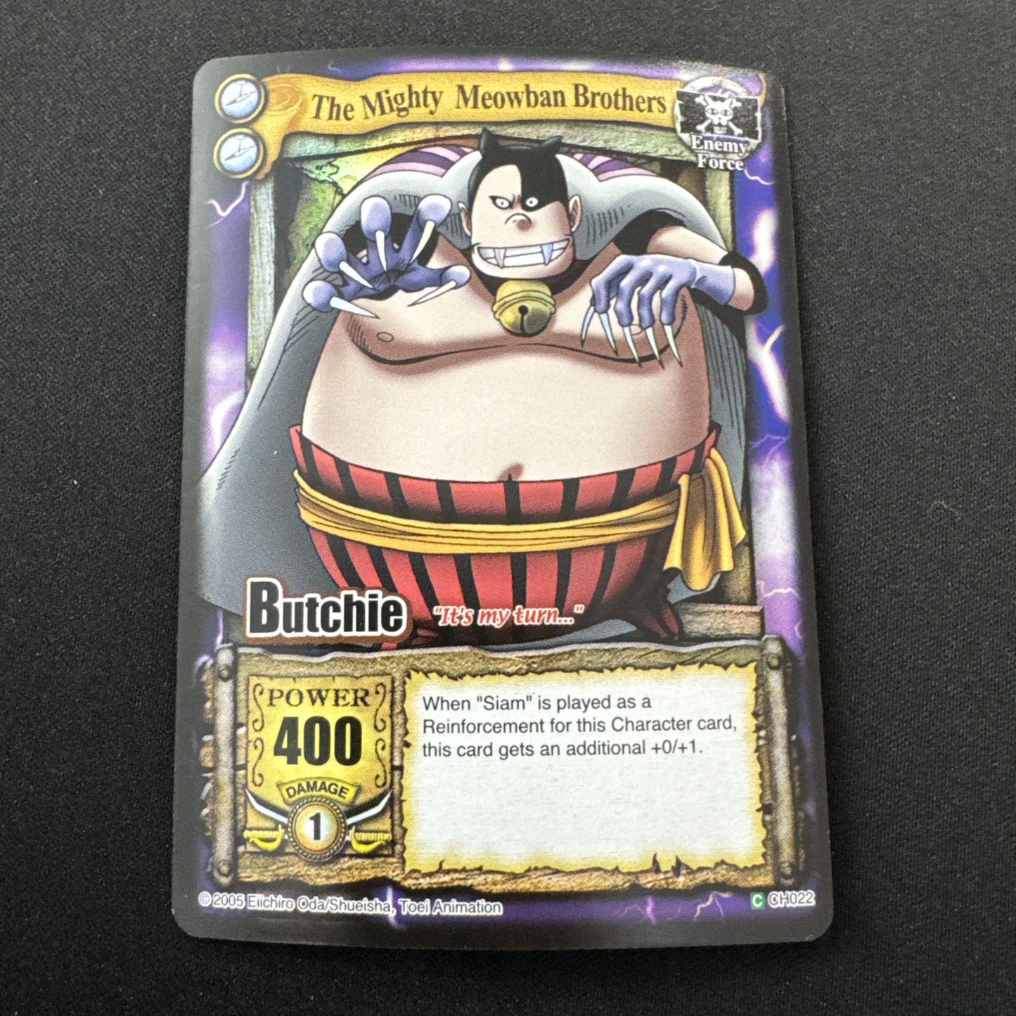 Bandai One Piece CCG Card Butchie The Mighty Meowban Brothers Holo Quest Begins