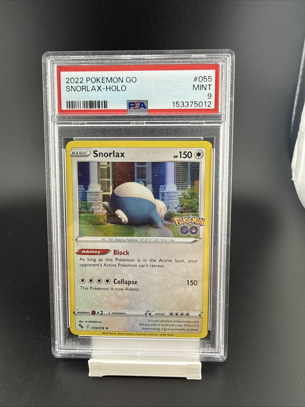 GRADED PSA 9 2022 Pokemon GO Snorlax-HOLO #055