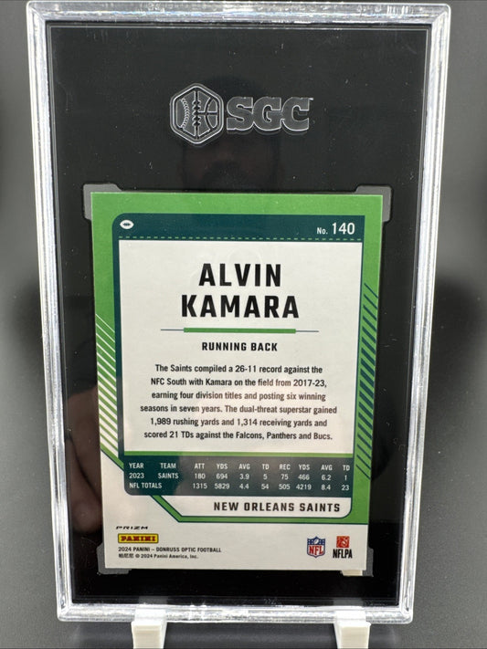 2024 Panini Donruss Optic #140 SSP Alvin Kamara Fire Prizm SGC 9.5