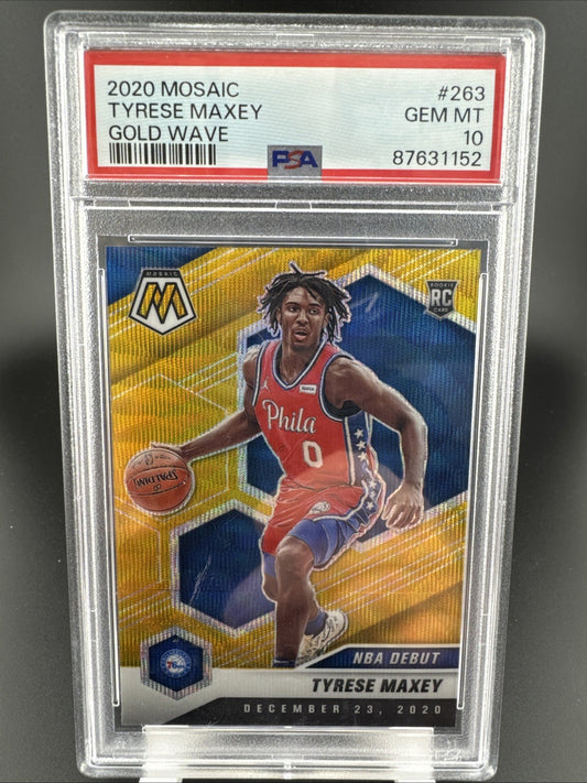 2020-21 Mosaic Gold Wave #263 Tyrese Maxey 76ers Rookie PSA 10