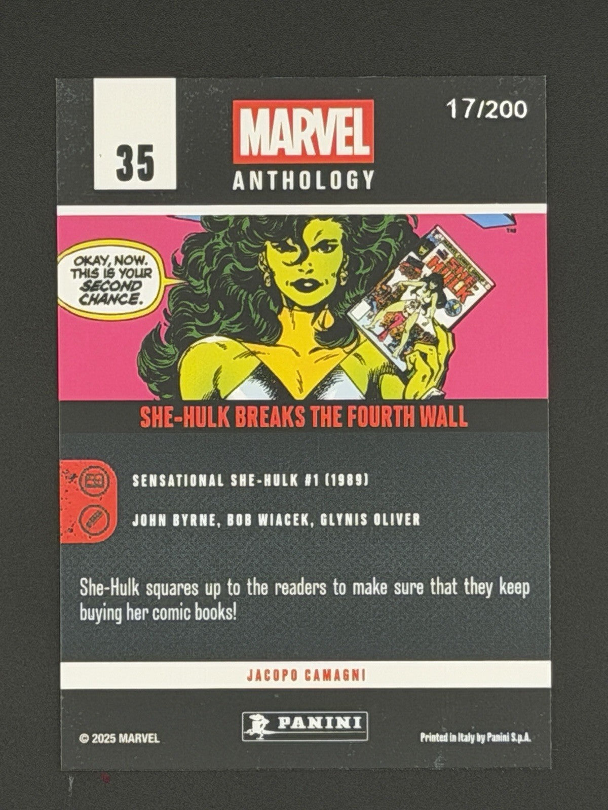 Panini Marvel Anthology - #35 She-Hulk Breaks The Fourth Wall Crossed Holo /200