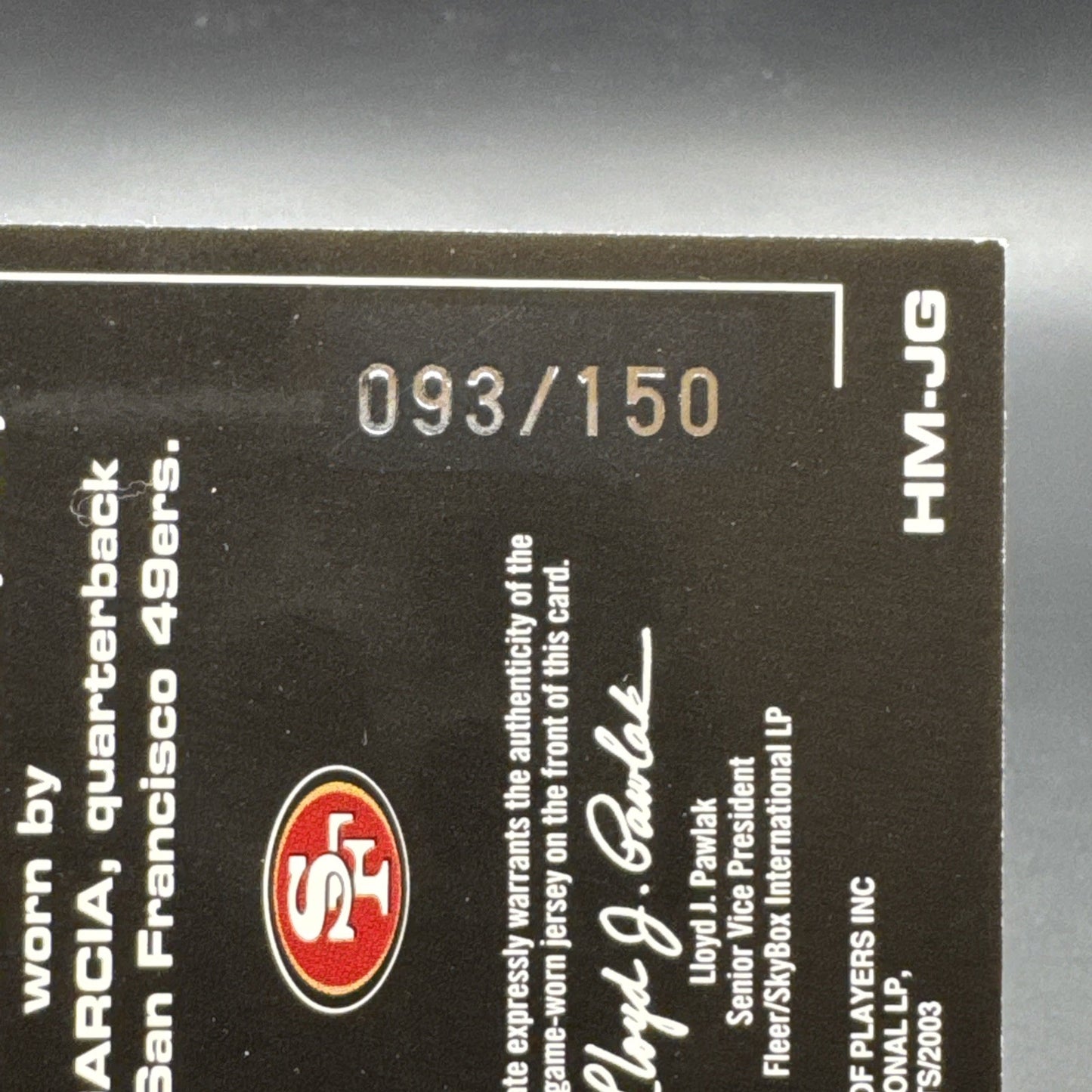 2003 Fleer Hot Prospects Hot Materials Red 93/150 Jeff Garcia #HM-JG