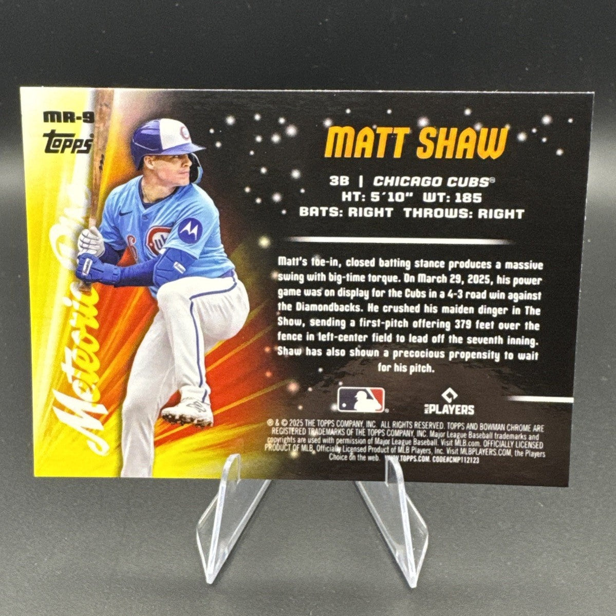 2025 Bowman Chrome Matt Shaw RC Meteoric Rise #MR-9 Chicago Cubs Rookie Insert