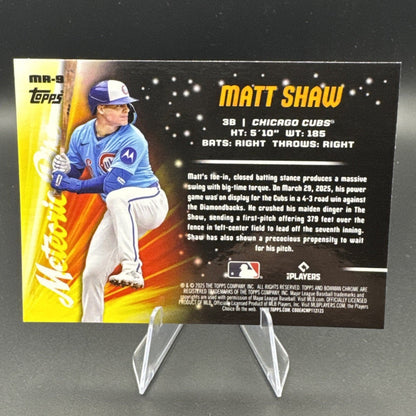 2025 Bowman Chrome Matt Shaw RC Meteoric Rise #MR-9 Chicago Cubs Rookie Insert